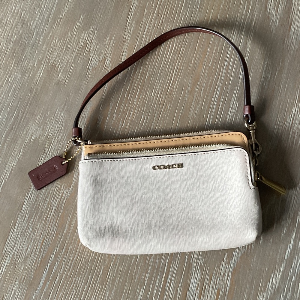 Coach Cream and Tan Wristlet